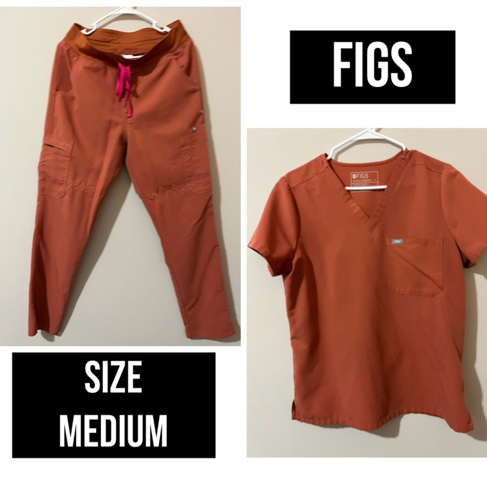 Figs Burnt Orange Scrub Set with Pink Accents